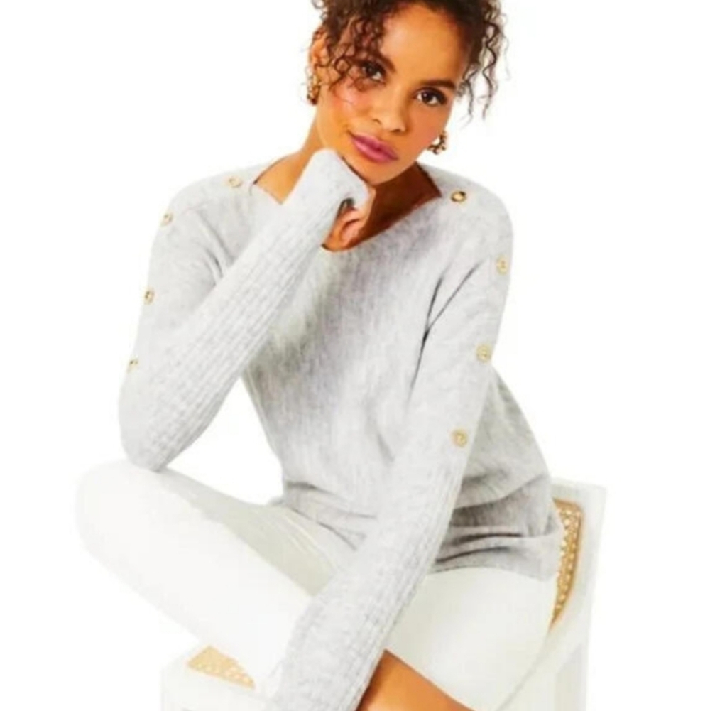 🩶🌴 Lilly Pulitzer 🌴🩶 Arna Sweater Heathered Seaside Grey Med, oversized GUC